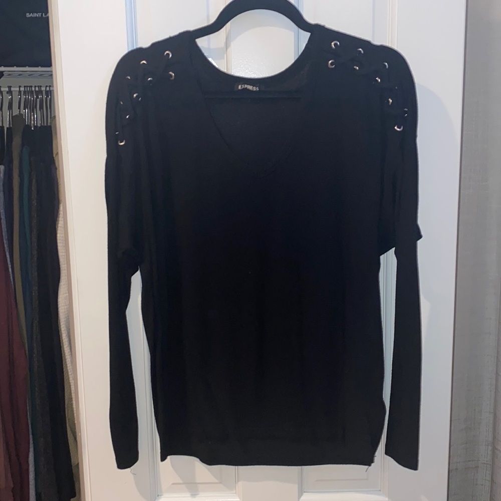 Black Express sweater with shoulder detail